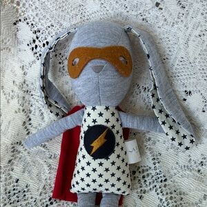 Plush Superhero Bunny Soft Toy - Grey with Red Cape
